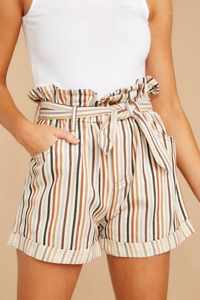 Lunch Date Beige Multi Stripe Shorts | Red Dress 