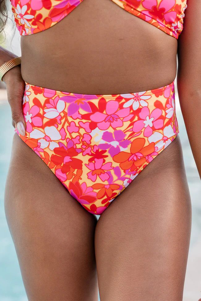 Aruba Adventures Red Tropical Printed High Waisted Bikini Bottoms | Pink Lily