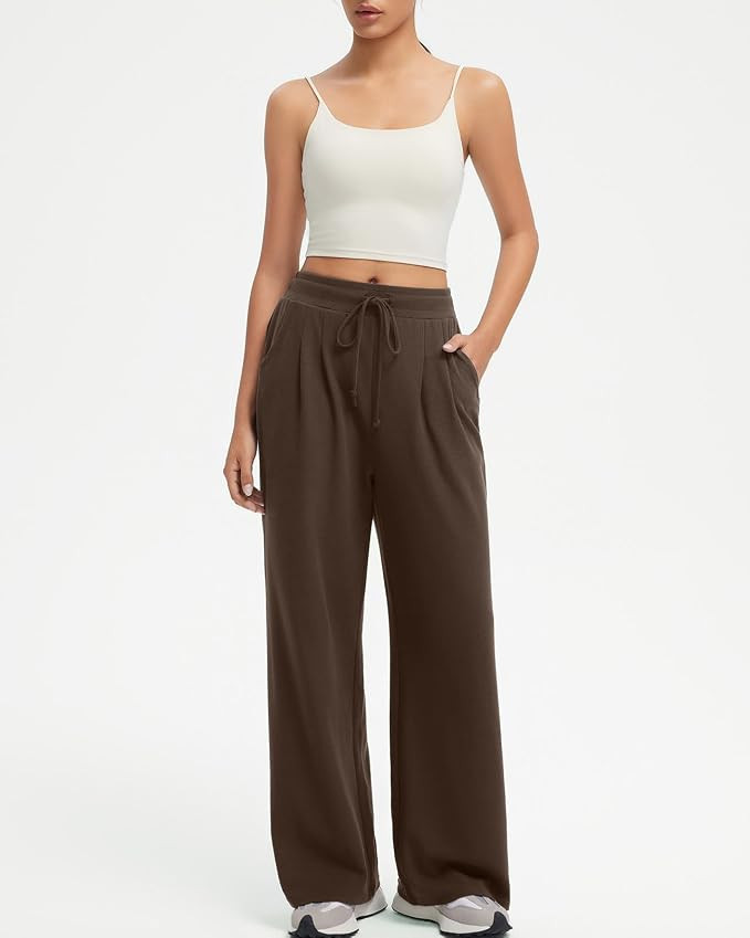 SUUKSESS Women Wide Leg Work Pants High Waisted Drawstring Waffle Knit Trousers | Amazon (US)