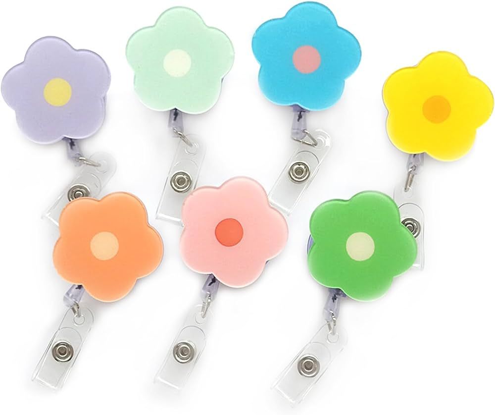 Cute Badge Reel Retractable 7 PCS Flower Floral Nurse Badge Holder Clips Reels ID Name Clip Tag f... | Amazon (US)
