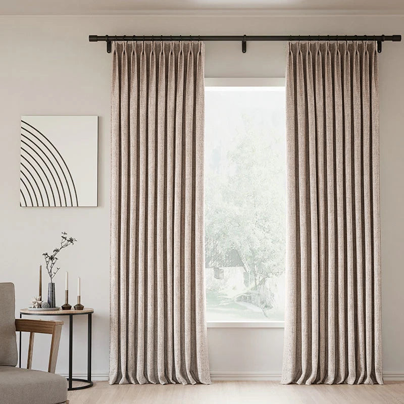 Pinch Pleated Lille Linen Memory Trained Blackout Curtains Natural Modern Custom Drapes | Homerilla