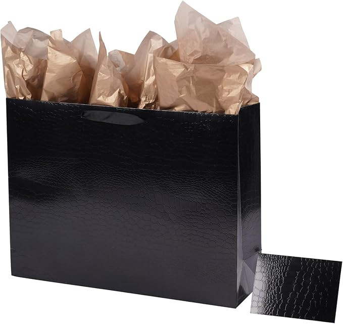 Large Black Gift Bags with Tissue Paper 13"x10"x4.3" Alligator Pattern Premium Gift Bag for Men B... | Amazon (US)
