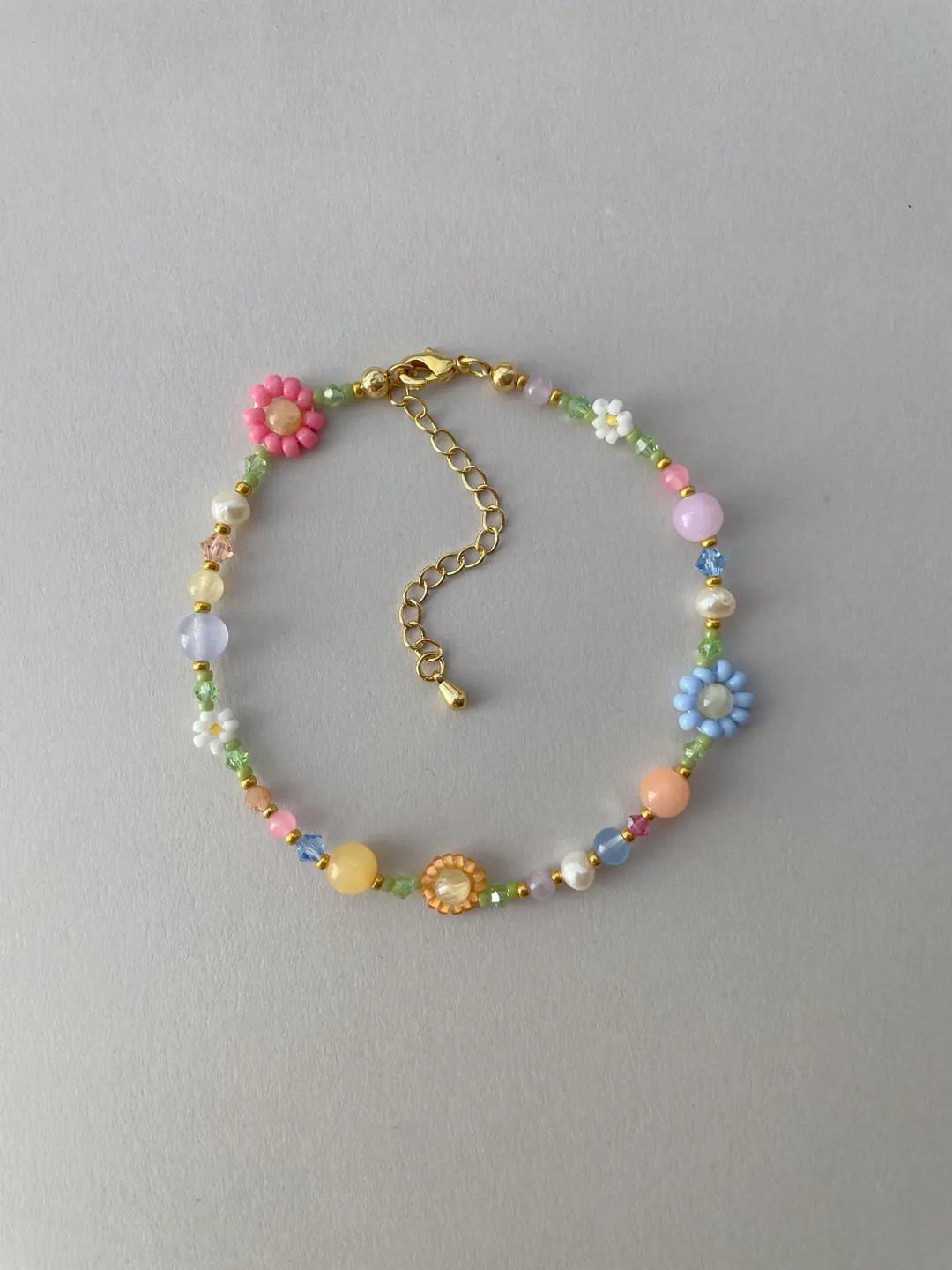 Paisley Anklet | Beaded Flower Anklet | Gemstone Anklet | Colorful Adjustable Anklet | Gold Fille... | Etsy (Global)