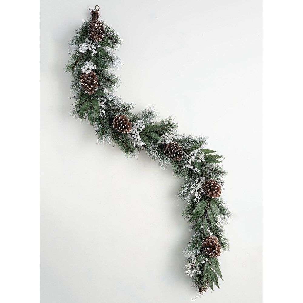 Snowy Pine, Foliage, Cone, & White Berry Garland - Green, Brown, White - 5'L x 5.5"W x 10"H (Un-lit  | Bed Bath & Beyond