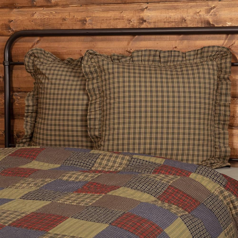 VHC Brands Ridge Plaid Cotton Rustic Bedding Square Euro Sham, Cedar Green | Amazon (US)