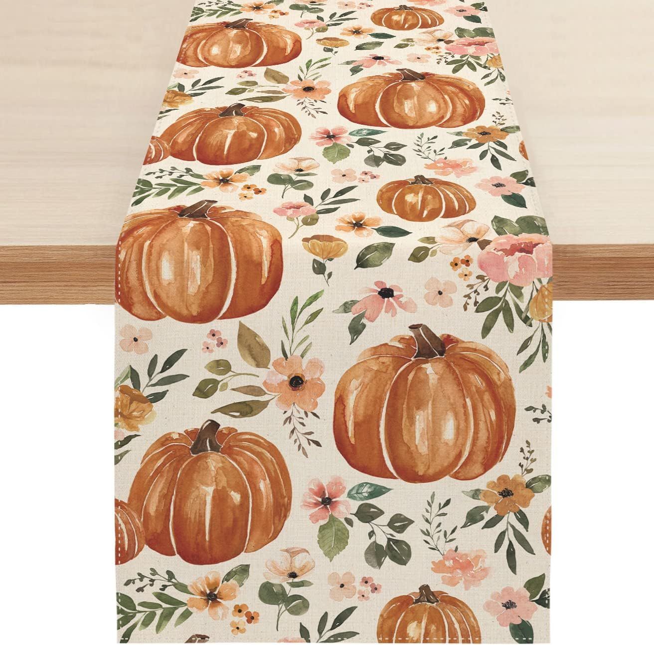 Sambosk Fall Pumpkin Table Runner, Autumn Thanksgiving Floral Table Runners for Kitchen Dining Co... | Amazon (US)