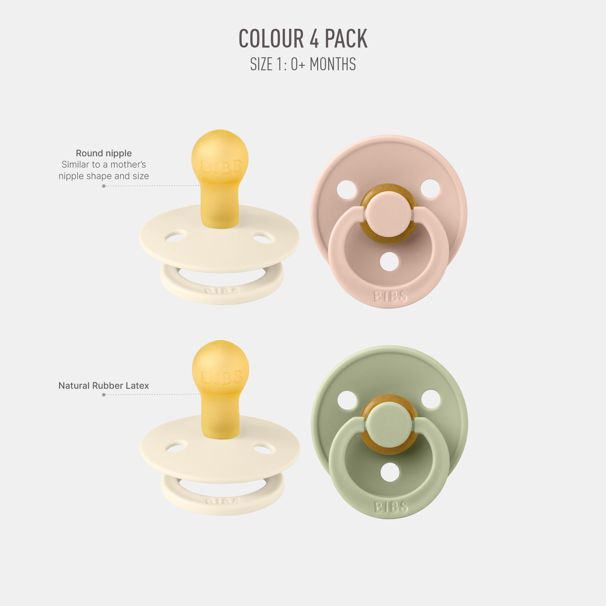 BIBS Colour Soother 4-Pack | BPA Free Dummy Pacifier | Round Nipple | Natural Rubber Latex | Made... | Amazon (US)