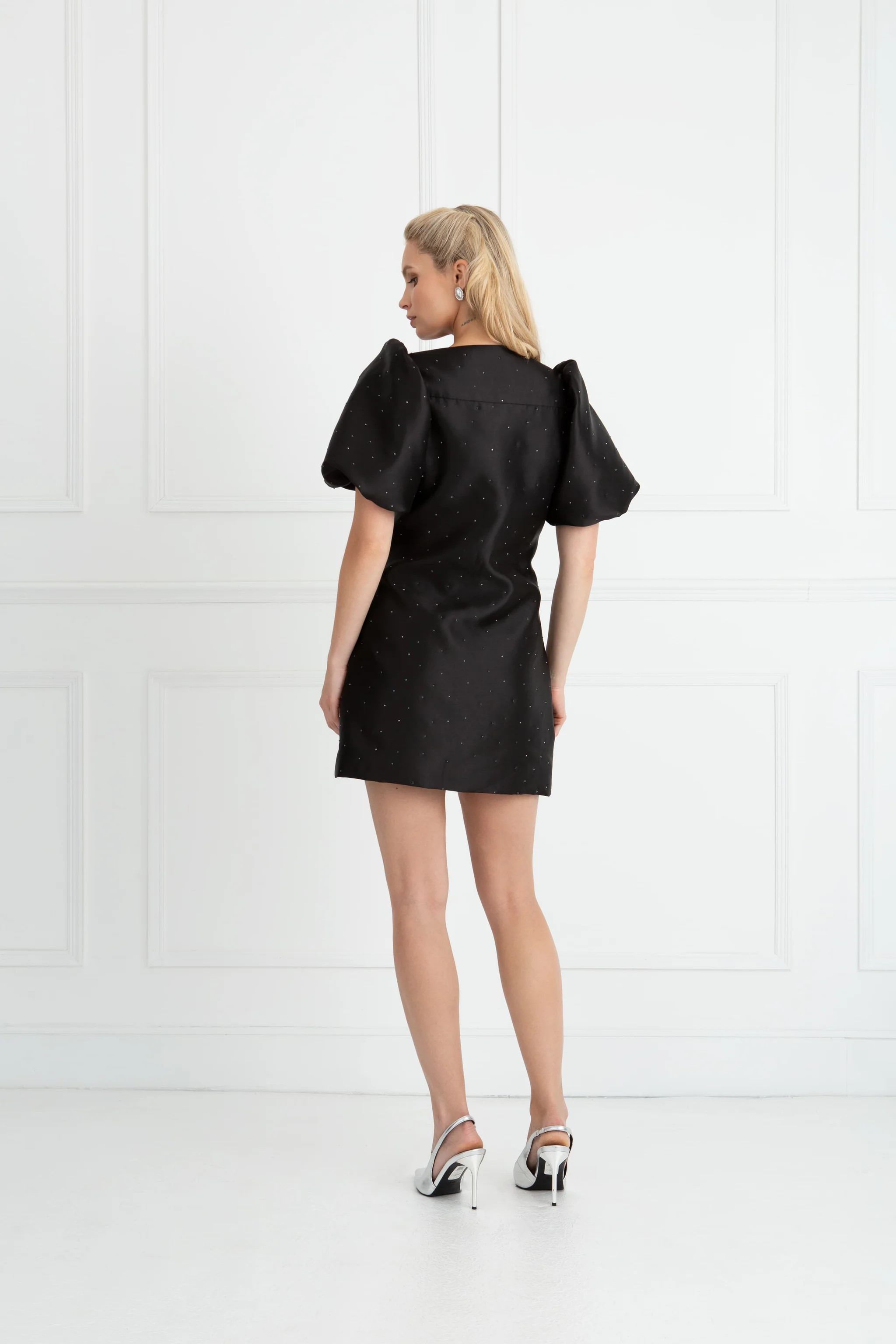 The Aurora | Short Sleeve Dress Black Diamante | Sinead Keary