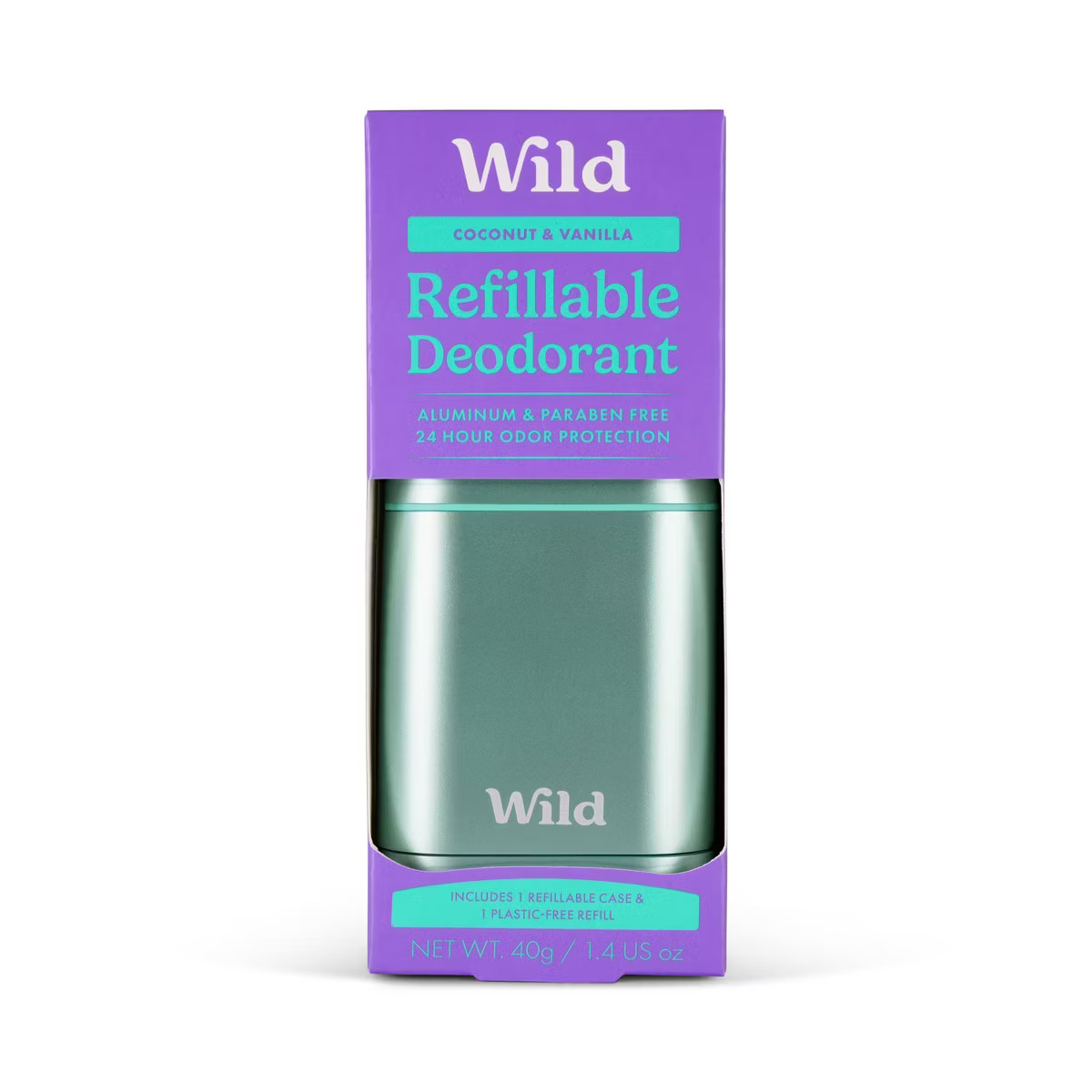 Wild Cosmetics - Refillable Aqua Case with Coconut & Vanilla - Aluminum Free Deodorant - Starter ... | Target