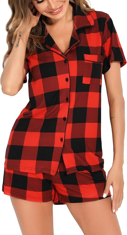 Leikar Womens Button Down Pajama Sets Bride Pajamas Sets Sleepwear Shorts Lounge Set | Amazon (US)