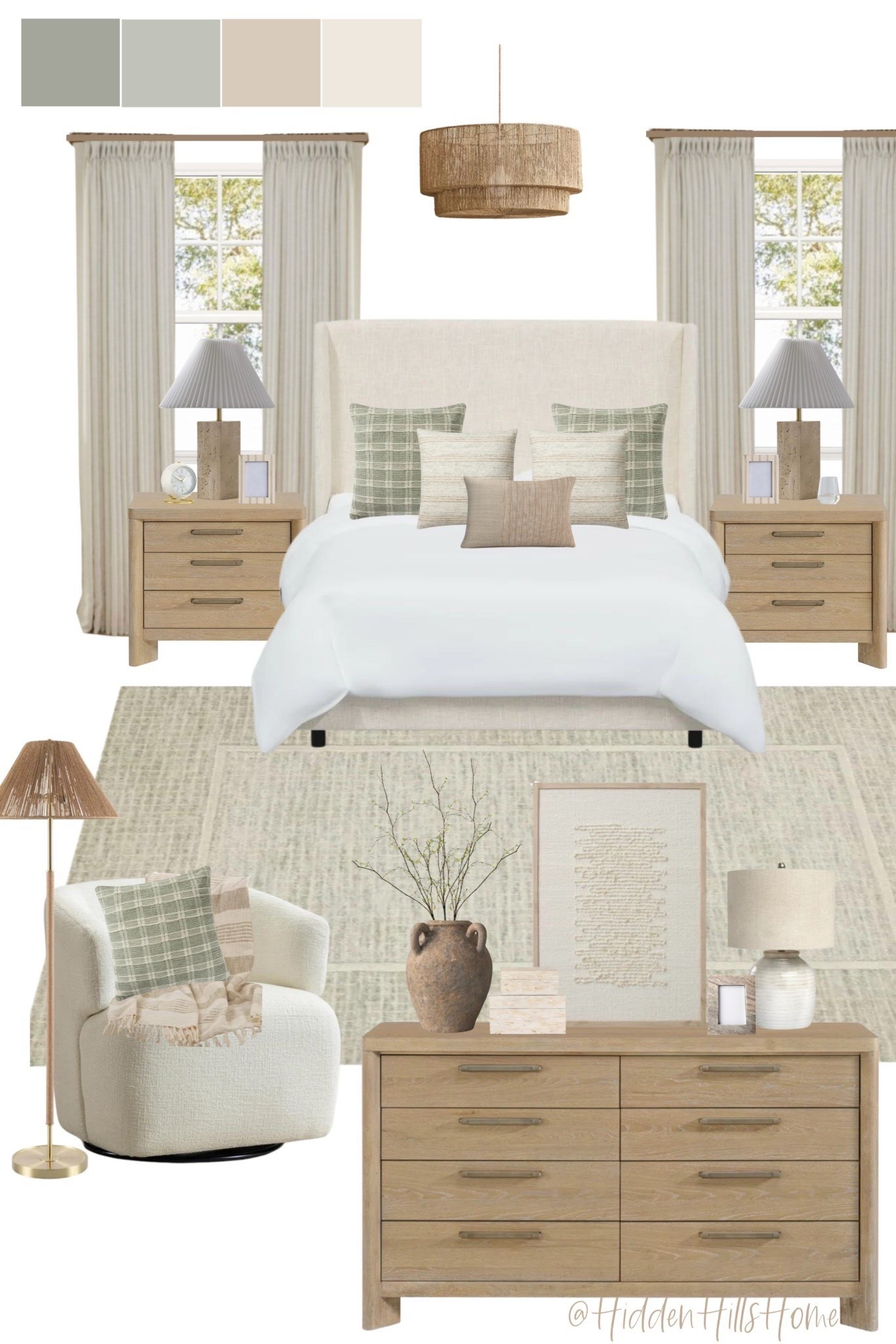 Master bedroom decor mood board, bedroom design ideas, bedroom inspiration, home decor, Tilly bed, bedding, bedroom rug, dresser, nightstands #bedroom

#LTKSaleAlert #LTKSeasonal #LTKHome
