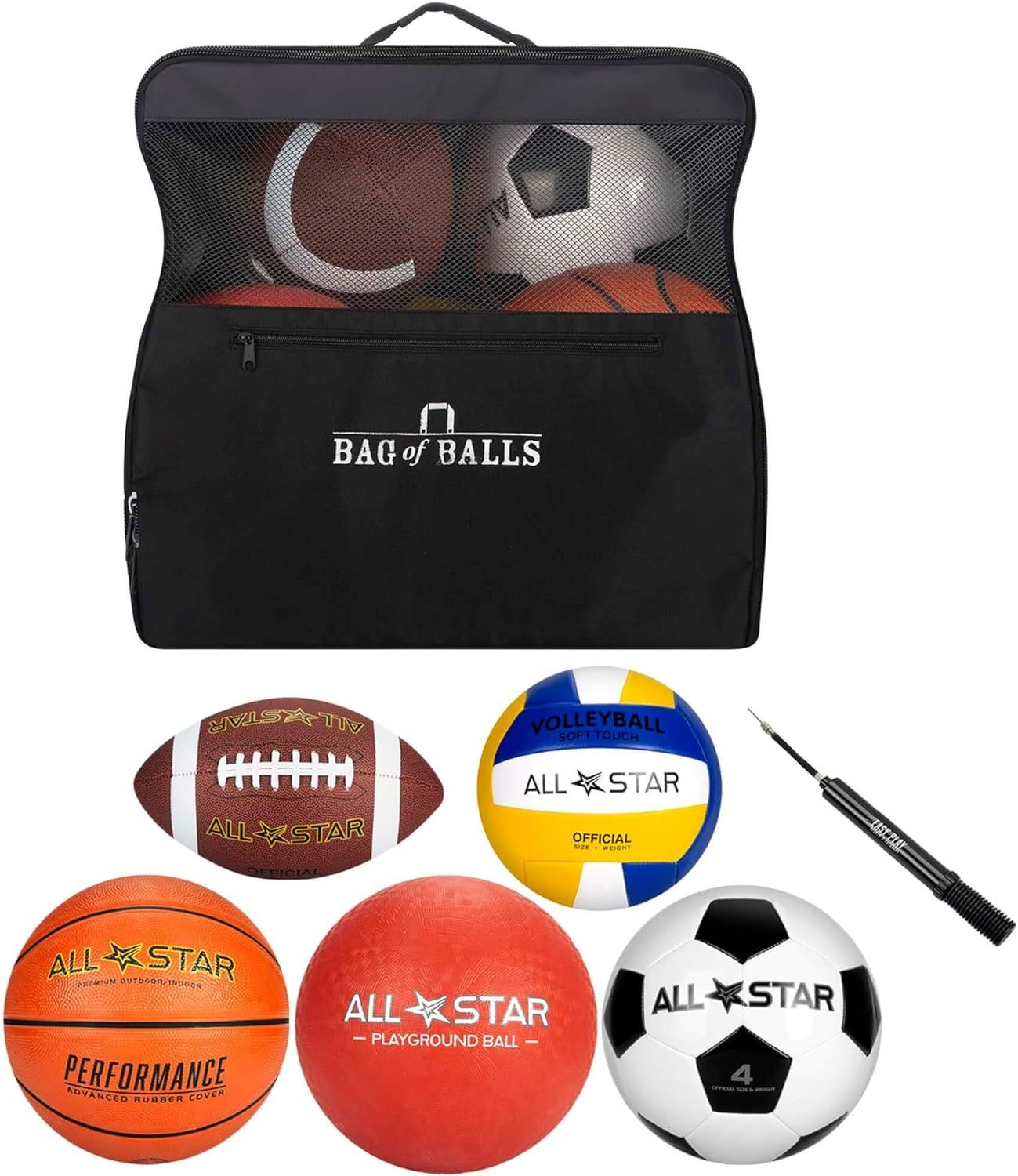 Bag of Balls – Basketball, Soccer Ball, Football, Volleyball, Playground Ball with Sports Equip... | Amazon (US)