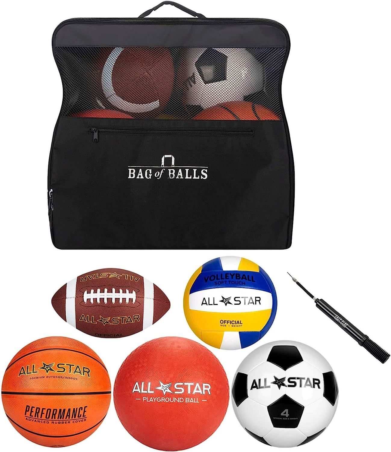 Bag of Balls – Basketball, Soccer Ball, Football, Volleyball, Playground Ball with Sports Equip... | Amazon (US)