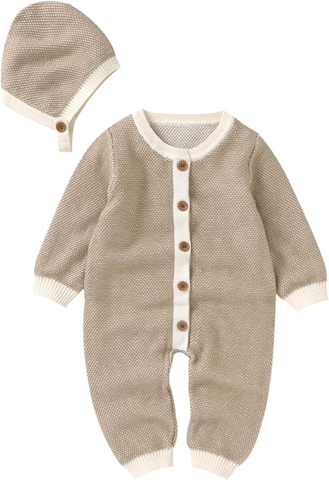 Vkasd Toddler Baby Girl Boy Knit Sweater Romper Round Neck Long Sleeve Warm Jumpsuit Outfit with ... | Amazon (US)