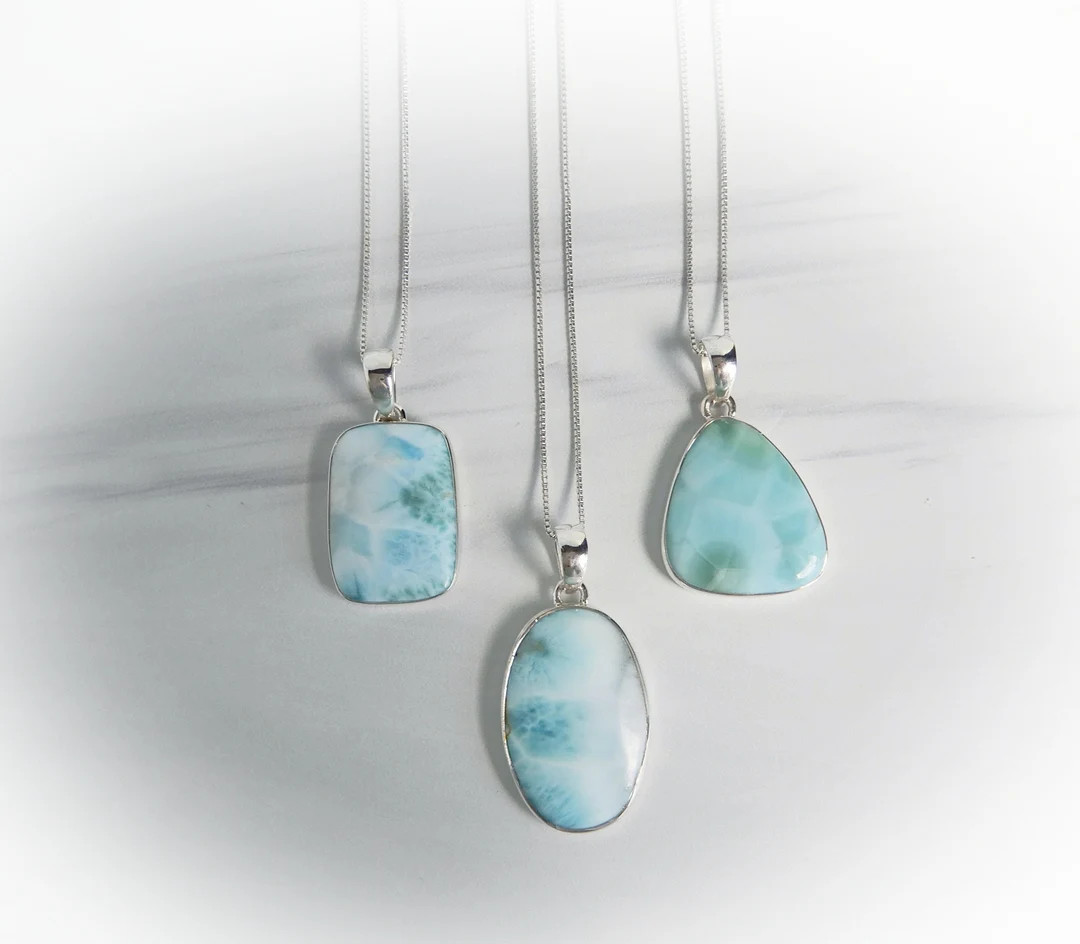 Larimar Necklace, Sterling Silver Larimar Pendant, Sterling Caribbean Larimar Necklace, Gift for ... | Etsy (US)