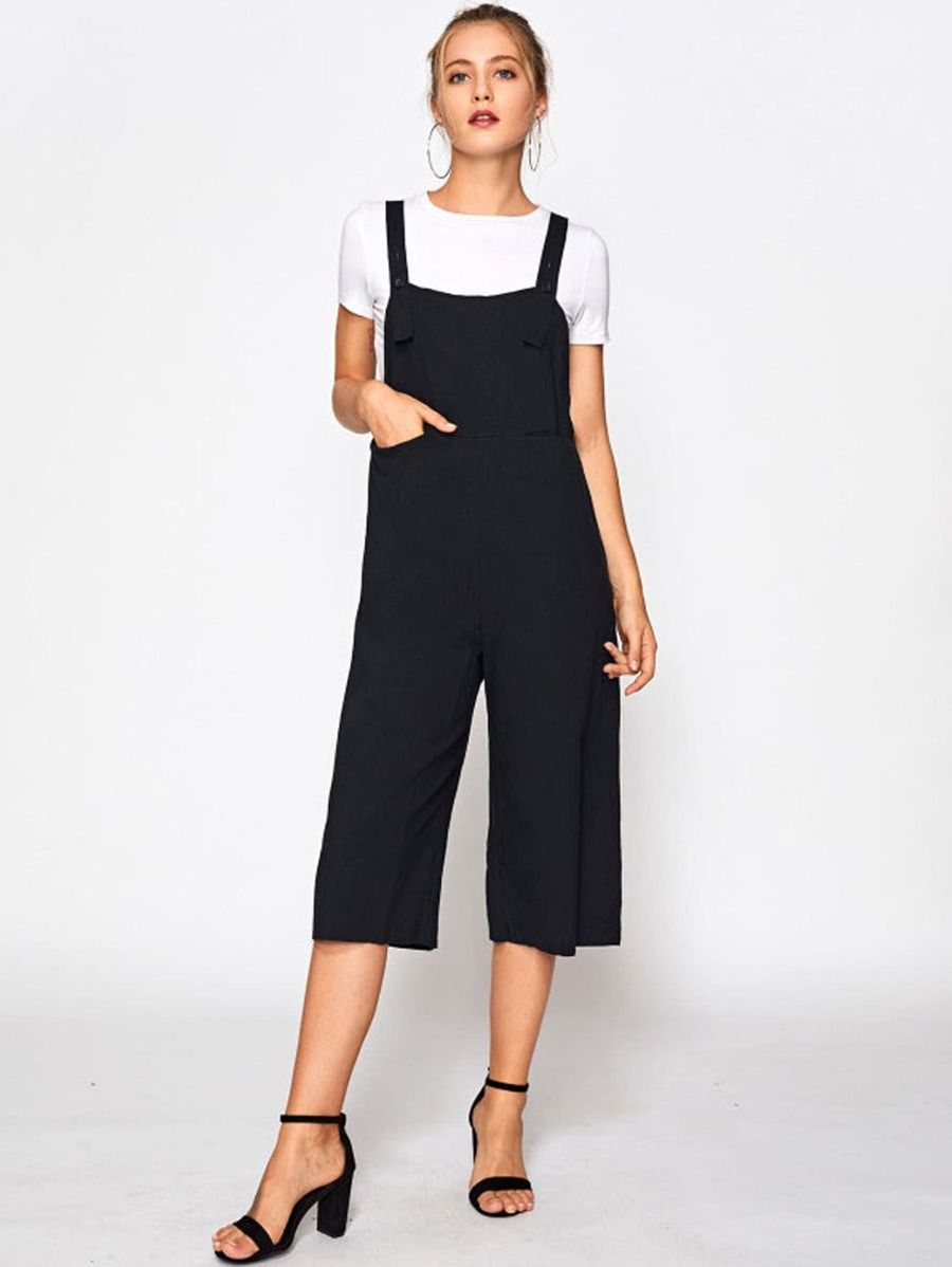 Wide Leg Crop Pinafore Jumpsuit | SHEIN