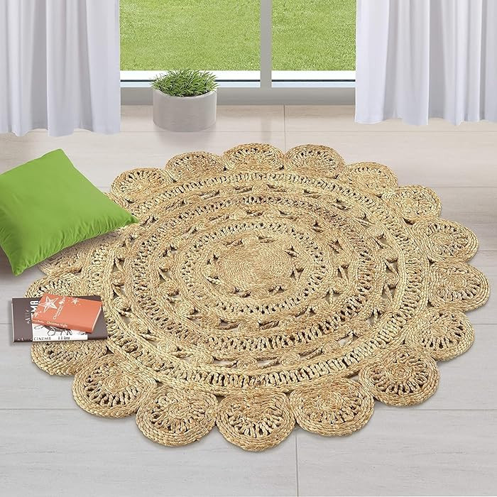 Handwoven 6ft Jute Area Rug- Natural Fiber Round Handmade Boho Farmhouse Rustic Vintage Soft Brai... | Amazon (US)