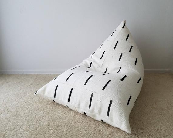 Authentic Mudcloth Boho Lounger®, Mudcloth Pouf, Boho Pouf, White, Cream, Black, Modern, Lines, Geom | Etsy (US)