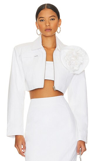 Aneesa Denim Jacket With Removable Floral Applique in White | Revolve Clothing (Global)