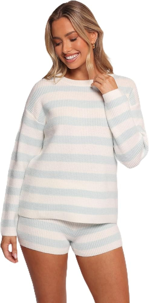 Petal & Pup Women's Ciaran-knitted-short-set-cream-blue | Amazon (US)