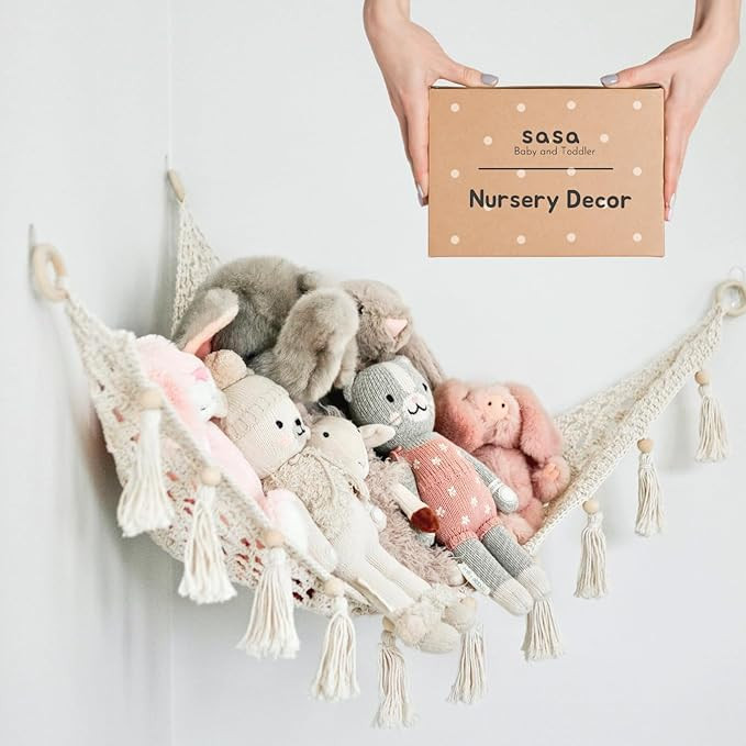 Sasa Baby and Toddler Macrame Hanging Net for Stuffed Toys - Corner Hammock Organizer for Plush A... | Amazon (US)