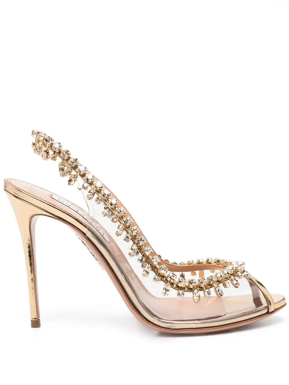 Aquazzura crystal-embellished 115 Slingback Sandals | Neutrals | FARFETCH CN | Farfetch (CN)