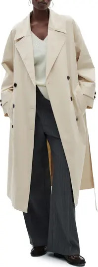 MANGO Oversize Tie Waist Double Breasted Trench Coat | Nordstrom | Nordstrom