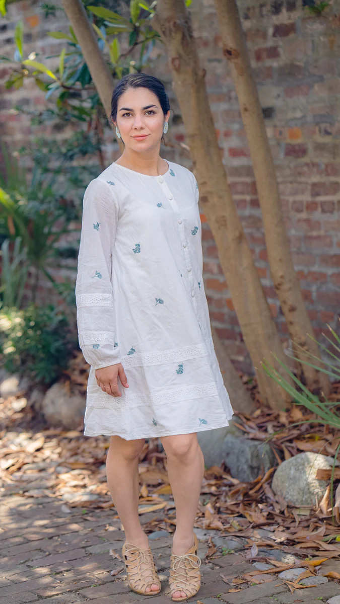 FERNANDA POPPY EMBROIDERED KNEE LENGTH DRESS | All In The Detail