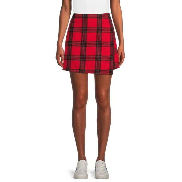 No Boundaries Junior's Flannel Faux Wrap Skirt | Walmart (US)