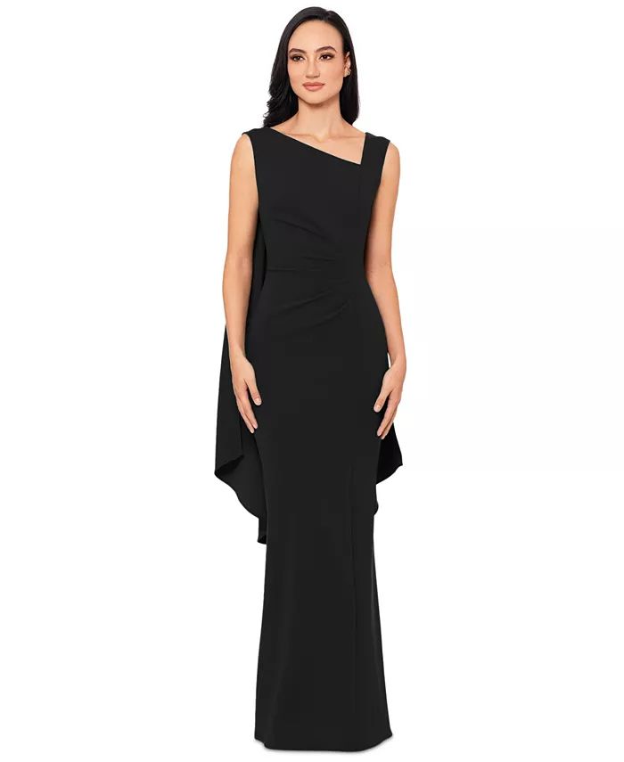 XSCAPE Women's Asymmetric-Neck Sleeveless Cape Gown - Macy's | Macy's