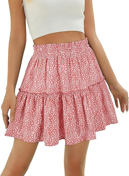 Berydress Womens Ruffle Mini Skirt 2025 Trendy Beach Vacation High Waisted Tiered A Line Casual S... | Amazon (US)
