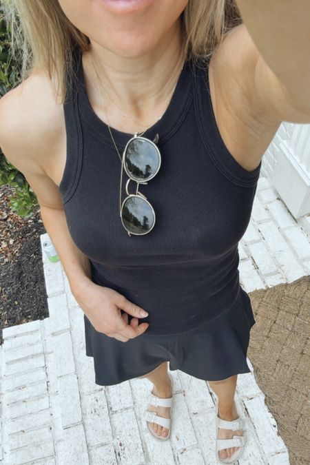 Lululemon black skort size 6
Black high neck tank top 
Amazon sunglasses 

#LTKfitness #LTKActive #LTKfindsunder100