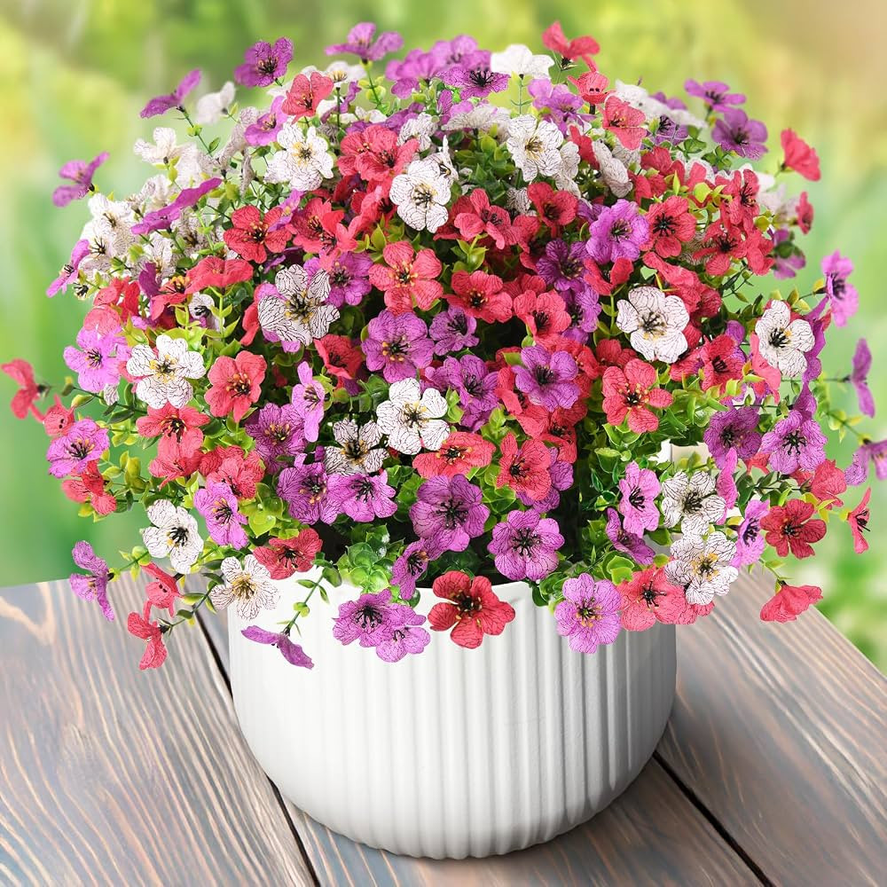 Artificial Flowers Faux Plants Outdoor Fake Flowers Spring Decor,12 Bundles Realistic Plastic Pla... | Amazon (US)