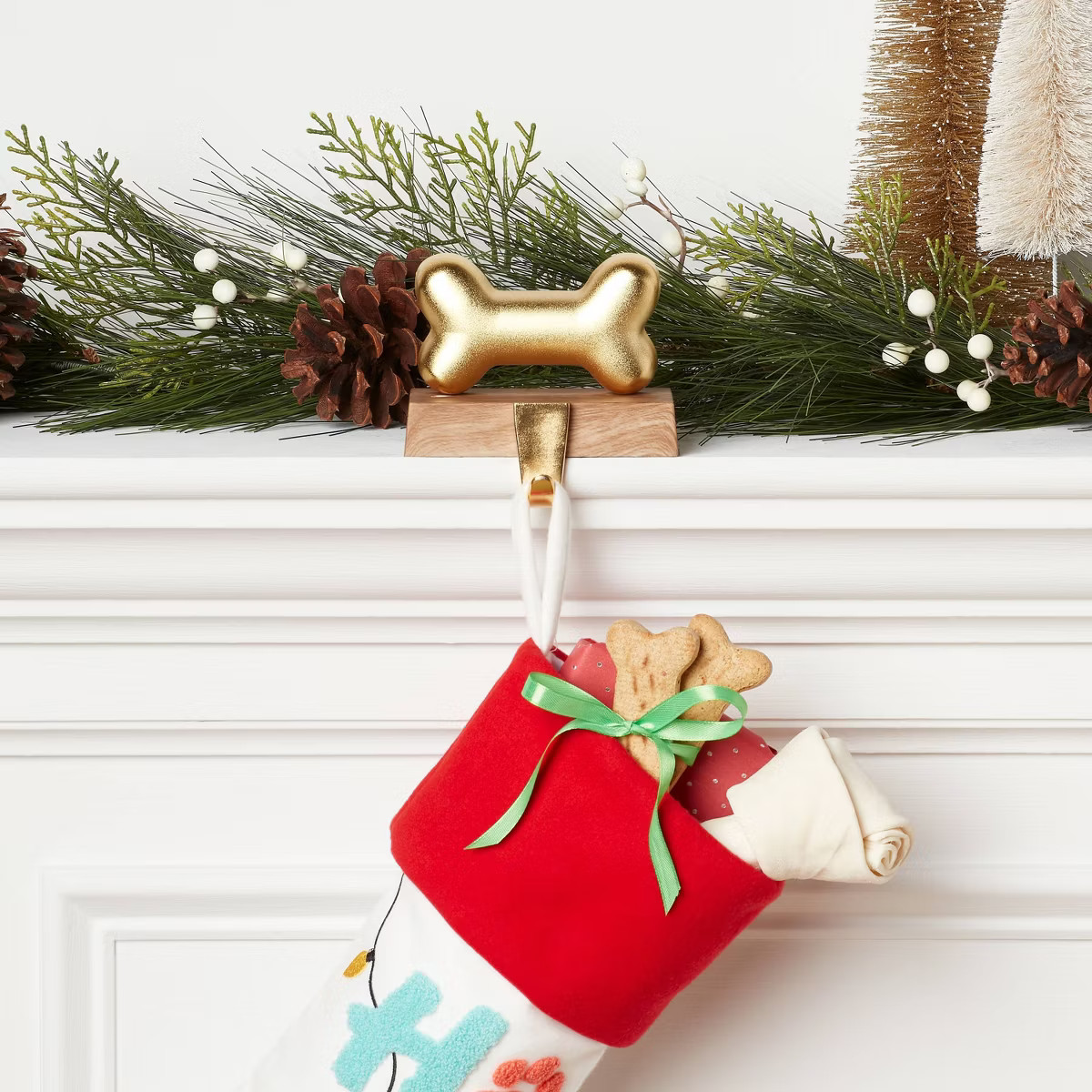 Metal Bone Christmas Stocking Holder with Faux Wood Base Gold - Wondershop™ | Target
