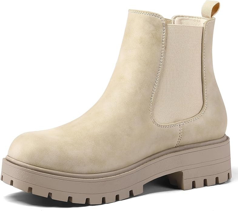 mysoft Women's Chelsea boots Low Heel Slip On Lug Sole Elastic Ankle Booties | Amazon (US)