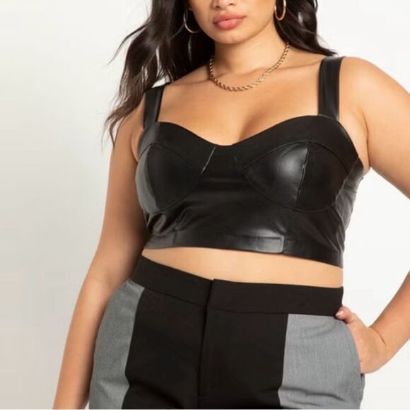 Eloquii Crop Bustier Top Faux Leather in Black Size 14/16 | Poshmark