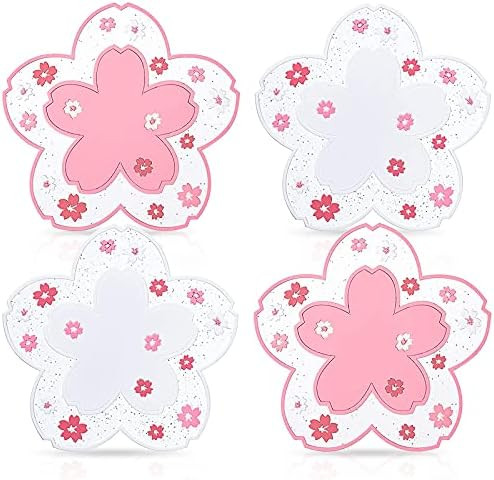 Cherry Blossom Cup Coasters 4 PCS Silicone Coasters Pink Sakura Coaster Kawaii Cup Cute Coasters ... | Amazon (US)