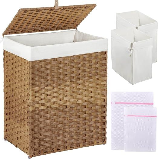 GREENSTELL Laundry Hamper with Lid, 90L Clothes Hamper with 2 Removable Liner Bags & 2 Mesh Laund... | Amazon (US)