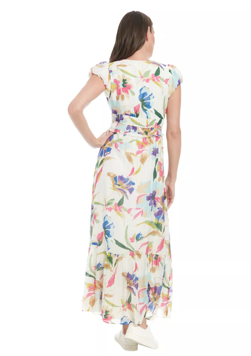 Women's V-Neck Floral Printed A-Line Maxi Dress | Belk