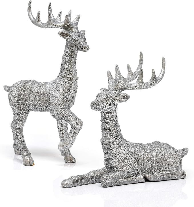 Reindeer Decorations Christmas Deer Decor Set of 2 Holiday Reindeer Figurines Standing and Lying ... | Amazon (US)
