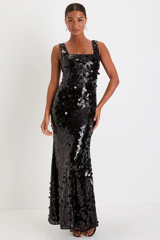 Shimmer Status Black Sequin Sleeveless Mermaid Maxi Dress | Lulus