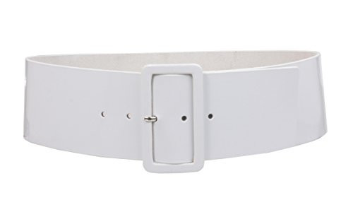 Beltiscool Ladies High Waist Patent Leather Wide Fashion Square Belt, White | XS/S - 28" | Amazon (US)
