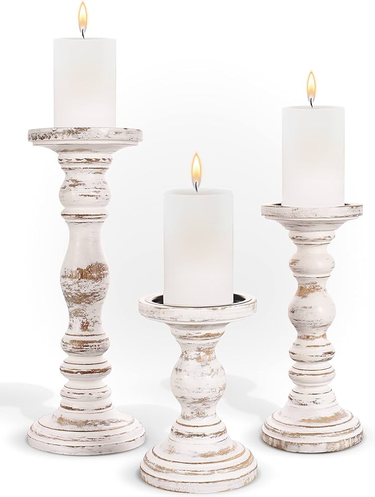 Large Candle Holders for Pillar Candles - Rustic Farmhouse Style Home Decor - Perfect for Table C... | Amazon (US)