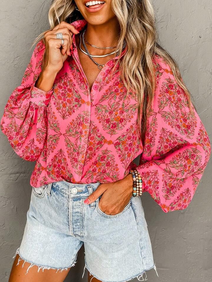 Astylish Floral Print Long Sleeve Button Front Shirts | SHEIN