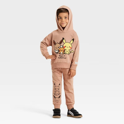Toddler Boys' 2pk Pokemon Pikachu Fleece Hooded Sweatshirt and Jogger Pants Set - Brown | Target