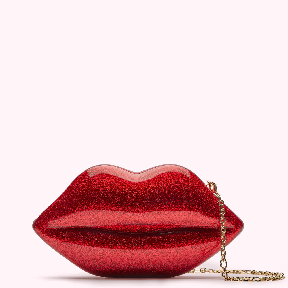 LULU RED GLITTER MEDIUM LIPS CLUTCH BAG | Lulu Guinness (UK)