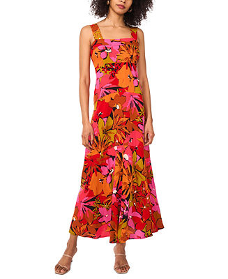 Women's Floral Square-Neck Smocked-Back Sleeveless Maxi Dress | Macy's