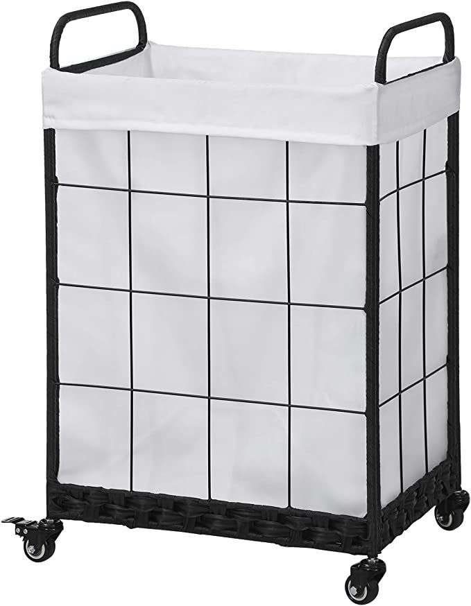 Laundry Hamper with Heavy Duty Rolling Lockable Wheels; Durable Laundry Basket with Detachable Li... | Amazon (US)