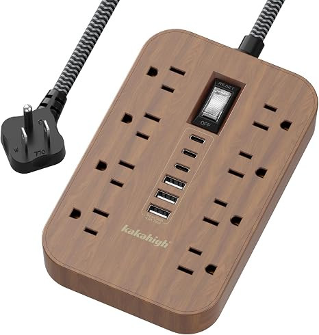 Walnut Power Strip with USB Ports - 5 FT | 1625W Wood Power Strip with 8 AC Outlet 6 USB, For Bro... | Amazon (US)