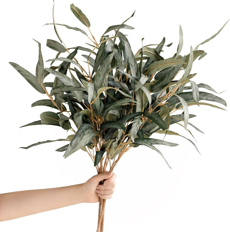 Ling's Moment Artificial Salix Leaves 4pcs Fake Long Willow Leaf Bulk Wedding Faux Plant for DIY ... | Amazon (US)
